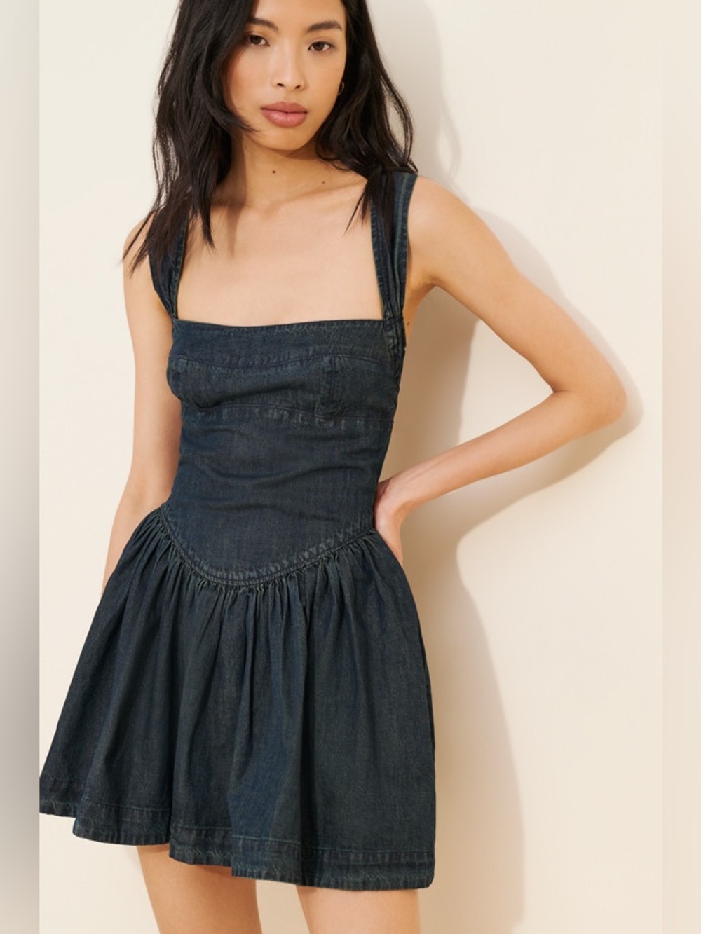 Free People Laurel Denim Mini Dress in Antique Dark Wash